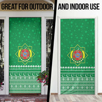 Turkmenistan Christmas Door Cover with Traditional Santa Snowflake Crescent Moon and National Emblem - Wonder Print Shop