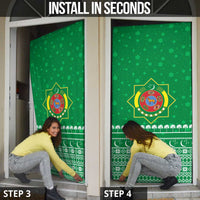 Turkmenistan Christmas Door Cover with Traditional Santa Snowflake Crescent Moon and National Emblem - Wonder Print Shop