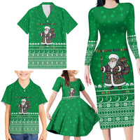 Turkmenistan Christmas Family Matching Long Sleeve Bodycon Dress and Hawaiian Shirt with Traditional Santa Snowflake Crescent Moon and National Emblem - Wonder Print Shop