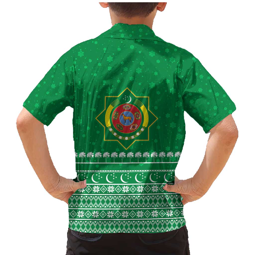Turkmenistan Christmas Family Matching Mermaid Dress and Hawaiian Shirt with Traditional Santa Snowflake Crescent Moon and National Emblem - Wonder Print Shop