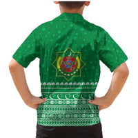 Turkmenistan Christmas Family Matching Mermaid Dress and Hawaiian Shirt with Traditional Santa Snowflake Crescent Moon and National Emblem - Wonder Print Shop