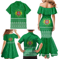 Turkmenistan Christmas Family Matching Mermaid Dress and Hawaiian Shirt with Traditional Santa Snowflake Crescent Moon and National Emblem - Wonder Print Shop