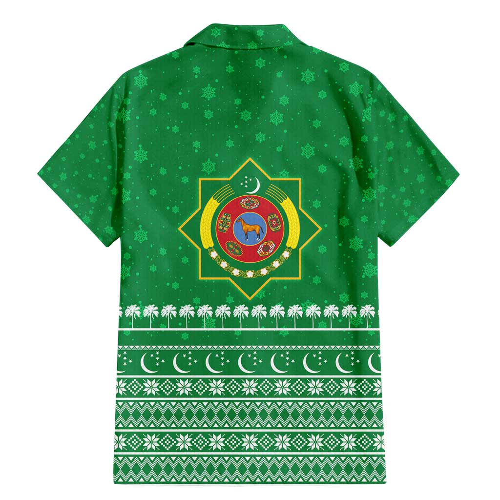 Turkmenistan Christmas Family Matching Mermaid Dress and Hawaiian Shirt with Traditional Santa Snowflake Crescent Moon and National Emblem - Wonder Print Shop