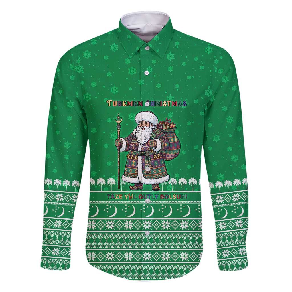 Turkmenistan Christmas Family Matching Mermaid Dress and Hawaiian Shirt with Traditional Santa Snowflake Crescent Moon and National Emblem - Wonder Print Shop