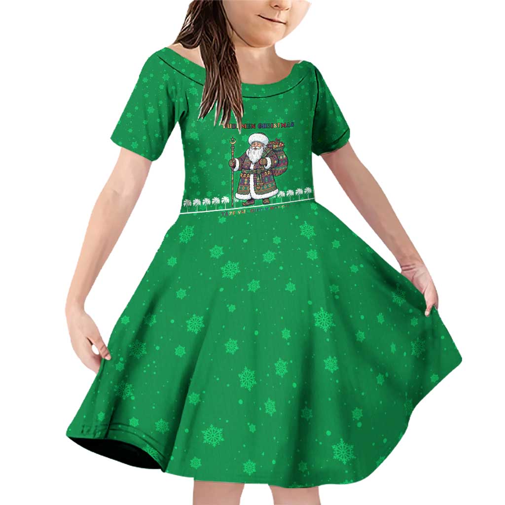 Turkmenistan Christmas Family Matching Off Shoulder Short Dress and Hawaiian Shirt with Traditional Santa Snowflake Crescent Moon and National Emblem - Wonder Print Shop