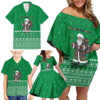 Turkmenistan Christmas Family Matching Off Shoulder Short Dress and Hawaiian Shirt with Traditional Santa Snowflake Crescent Moon and National Emblem - Wonder Print Shop