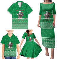 Turkmenistan Christmas Family Matching Puletasi and Hawaiian Shirt with Traditional Santa Snowflake Crescent Moon and National Emblem - Wonder Print Shop