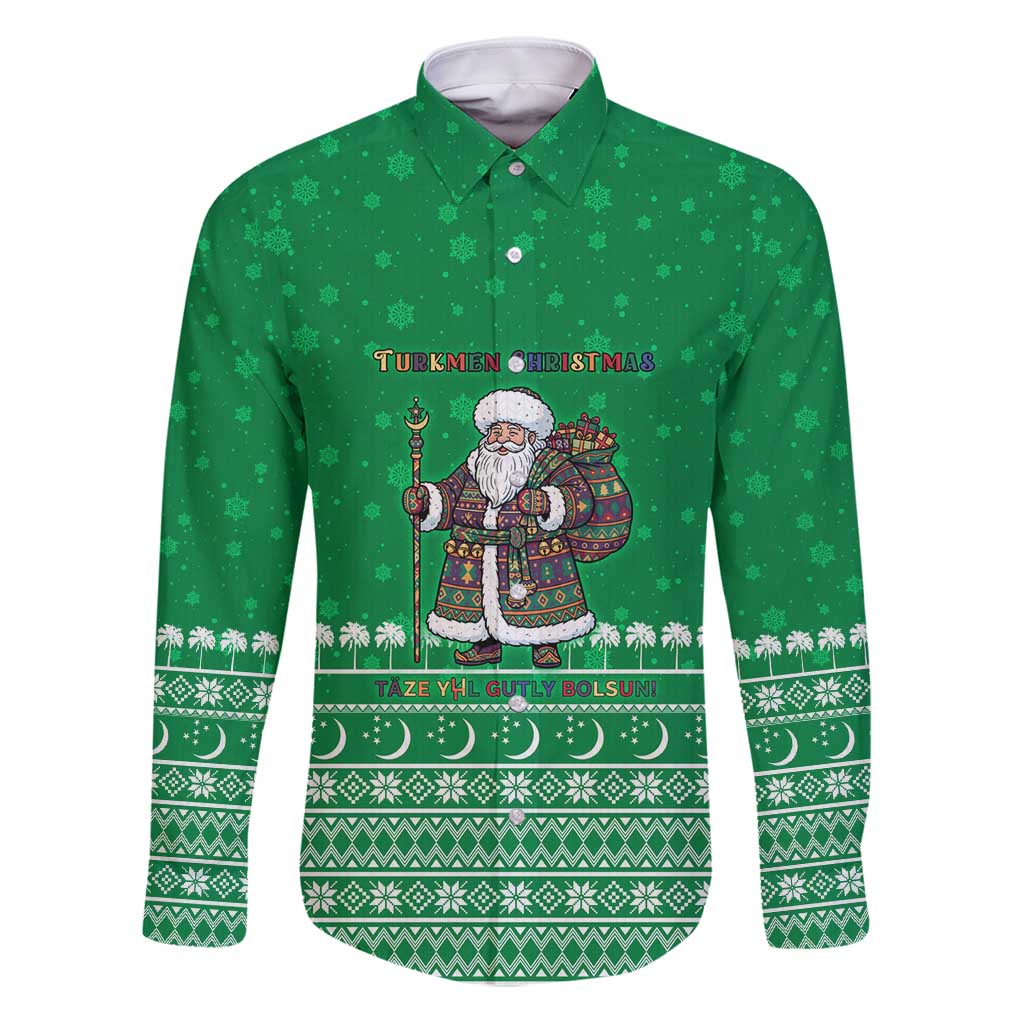 Turkmenistan Christmas Family Matching Puletasi and Hawaiian Shirt with Traditional Santa Snowflake Crescent Moon and National Emblem - Wonder Print Shop
