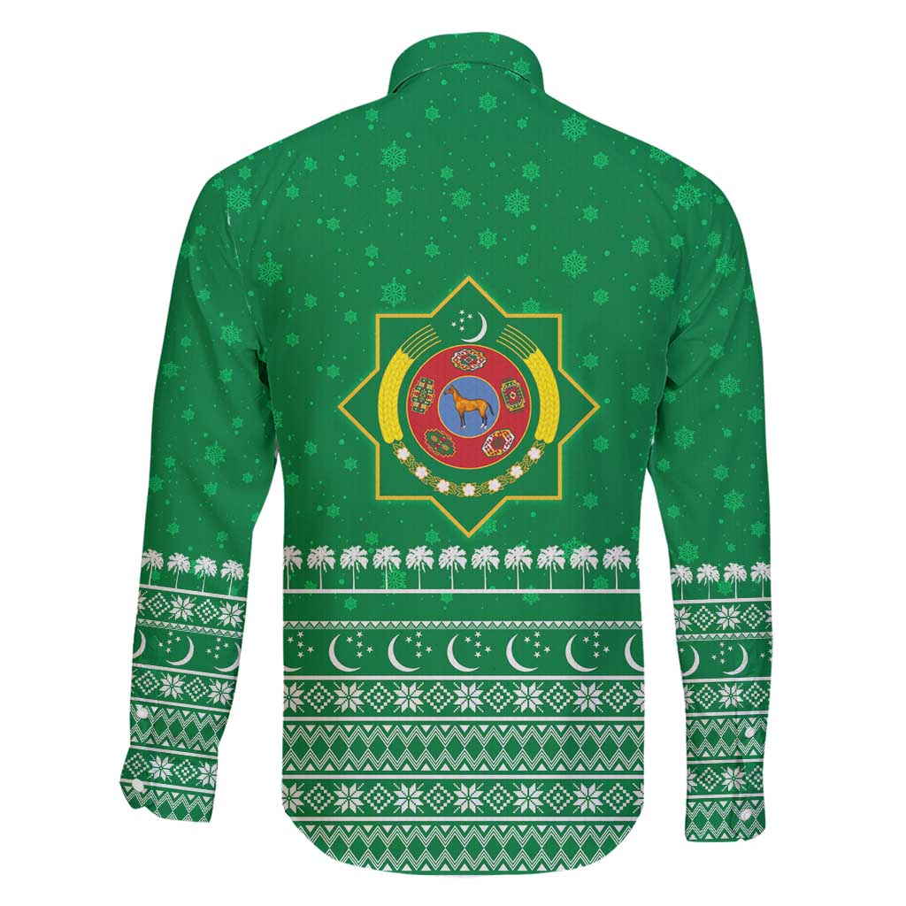 Turkmenistan Christmas Family Matching Short Sleeve Bodycon Dress and Hawaiian Shirt with Traditional Santa Snowflake Crescent Moon and National Emblem - Wonder Print Shop