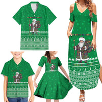 Turkmenistan Christmas Family Matching Summer Maxi Dress and Hawaiian Shirt with Traditional Santa Snowflake Crescent Moon and National Emblem - Wonder Print Shop