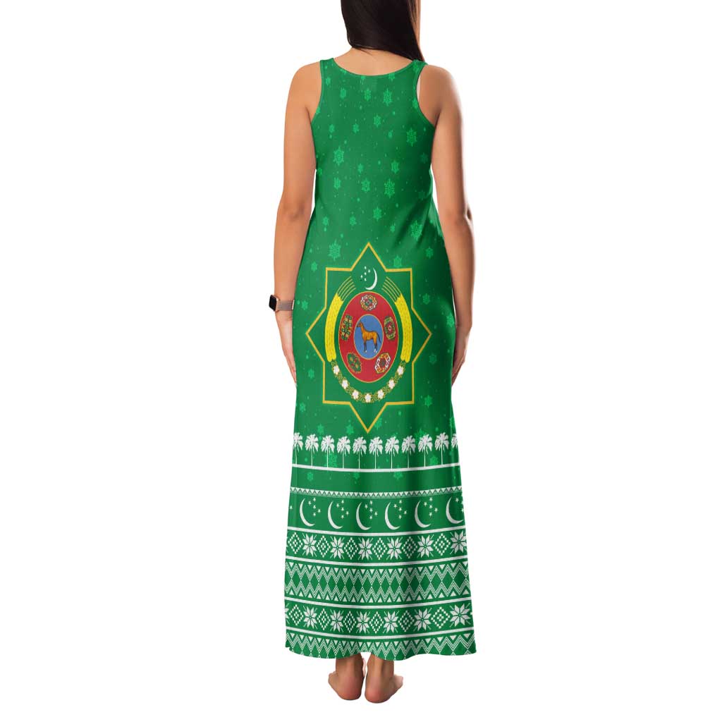 Turkmenistan Christmas Family Matching Tank Maxi Dress and Hawaiian Shirt with Traditional Santa Snowflake Crescent Moon and National Emblem - Wonder Print Shop