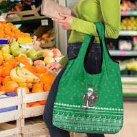 Turkmenistan Christmas Grocery Bag with Traditional Santa Snowflake Crescent Moon and National Emblem - Wonder Print Shop