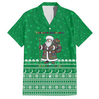 Turkmenistan Christmas Hawaiian Shirt with Traditional Santa Snowflake Crescent Moon and National Emblem - Wonder Print Shop