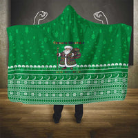 Turkmenistan Christmas Hooded Blanket with Traditional Santa Snowflake Crescent Moon and National Emblem - Wonder Print Shop