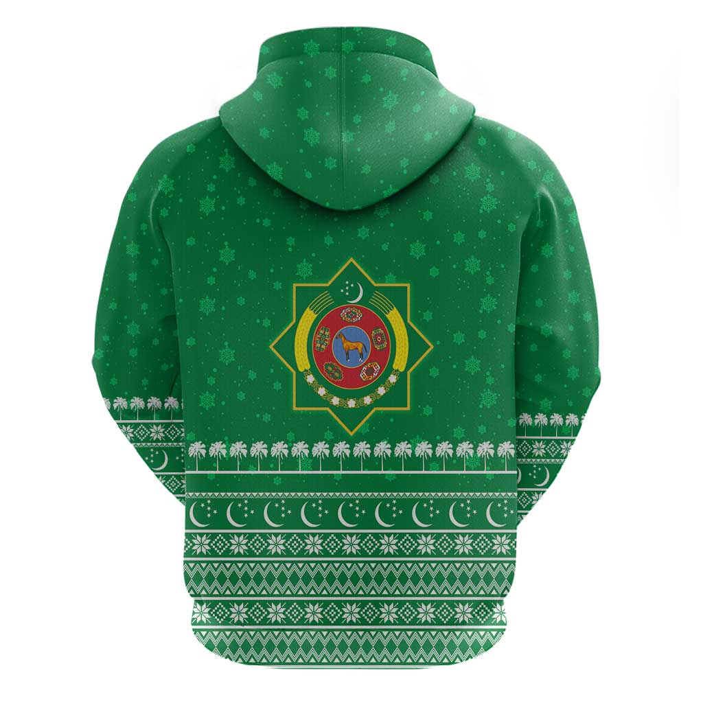 Turkmenistan Christmas Hoodie with Traditional Santa Snowflake Crescent Moon and National Emblem - Wonder Print Shop