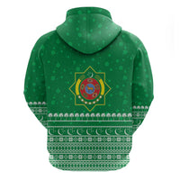 Turkmenistan Christmas Hoodie with Traditional Santa Snowflake Crescent Moon and National Emblem - Wonder Print Shop