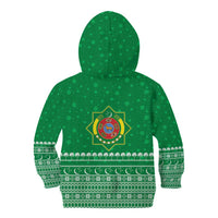 Turkmenistan Christmas Kid Hoodie with Traditional Santa Snowflake Crescent Moon and National Emblem - Wonder Print Shop