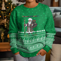 Turkmenistan Christmas Kid Ugly Christmas Sweater with Traditional Santa Snowflake Crescent Moon and National Emblem - Wonder Print Shop