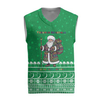 Turkmenistan Christmas Knitted V-Neck Vest with Traditional Santa Snowflake Crescent Moon and National Emblem - Wonder Print Shop