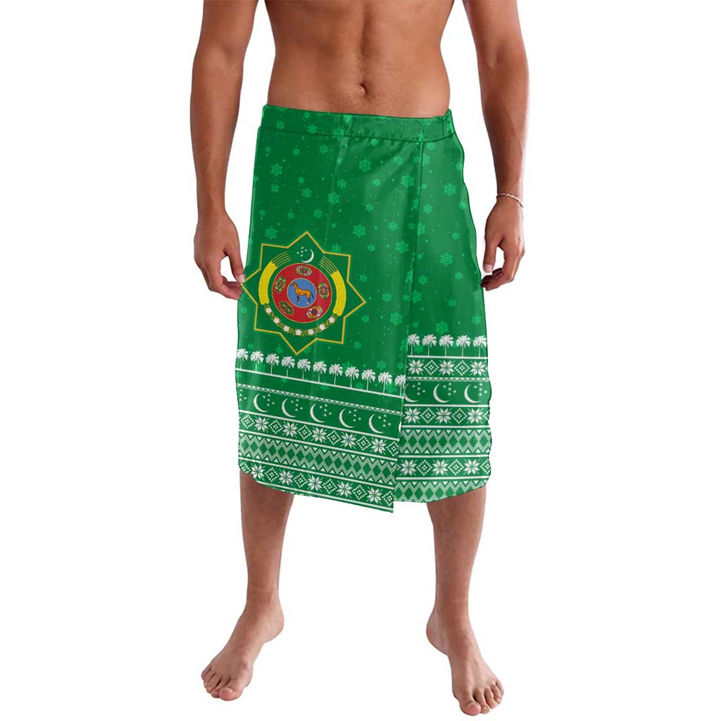 Turkmenistan Christmas Lavalava with Traditional Santa Snowflake Crescent Moon and National Emblem - Wonder Print Shop