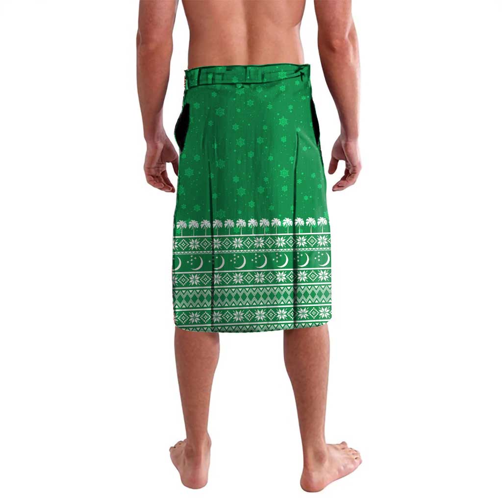 Turkmenistan Christmas Lavalava with Traditional Santa Snowflake Crescent Moon and National Emblem - Wonder Print Shop