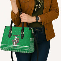 Turkmenistan Christmas Leather Bag with Traditional Santa Snowflake Crescent Moon and National Emblem - Wonder Print Shop