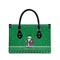 Turkmenistan Christmas Leather Bag with Traditional Santa Snowflake Crescent Moon and National Emblem - Wonder Print Shop
