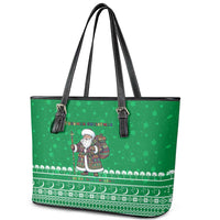 Turkmenistan Christmas Leather Tote Bag with Traditional Santa Snowflake Crescent Moon and National Emblem - Wonder Print Shop