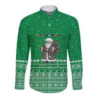 Turkmenistan Christmas Long Sleeve Button Shirt with Traditional Santa Snowflake Crescent Moon and National Emblem - Wonder Print Shop