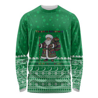 Turkmenistan Christmas Long Sleeve Shirt with Traditional Santa Snowflake Crescent Moon and National Emblem - Wonder Print Shop