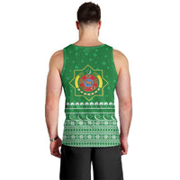 Turkmenistan Christmas Men Tank Top with Traditional Santa Snowflake Crescent Moon and National Emblem - Wonder Print Shop