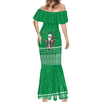 Turkmenistan Christmas Mermaid Dress with Traditional Santa Snowflake Crescent Moon and National Emblem - Wonder Print Shop