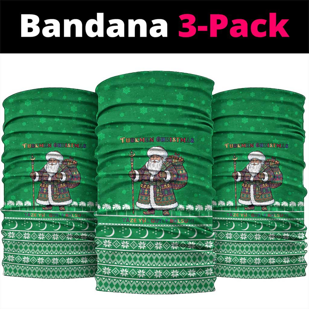 Turkmenistan Christmas Neck Gaiter with Traditional Santa Snowflake Crescent Moon and National Emblem - Wonder Print Shop