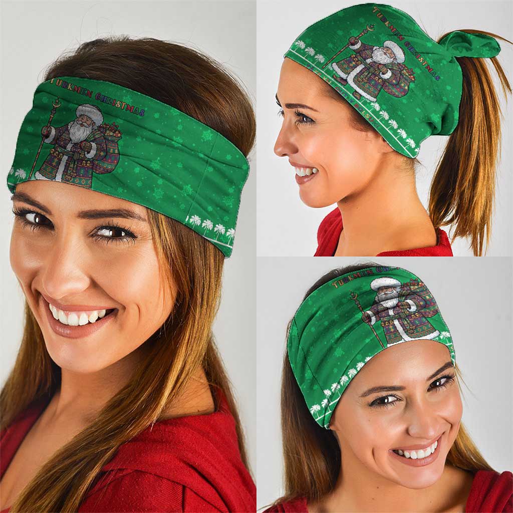 Turkmenistan Christmas Neck Gaiter with Traditional Santa Snowflake Crescent Moon and National Emblem - Wonder Print Shop