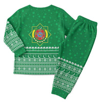Turkmenistan Christmas Pajama Set with Traditional Santa Snowflake Crescent Moon and National Emblem - Wonder Print Shop