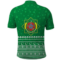 Turkmenistan Christmas Polo Shirt with Traditional Santa Snowflake Crescent Moon and National Emblem - Wonder Print Shop