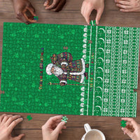 Turkmenistan Christmas Puzzle with Traditional Santa Snowflake Crescent Moon and National Emblem - Wonder Print Shop