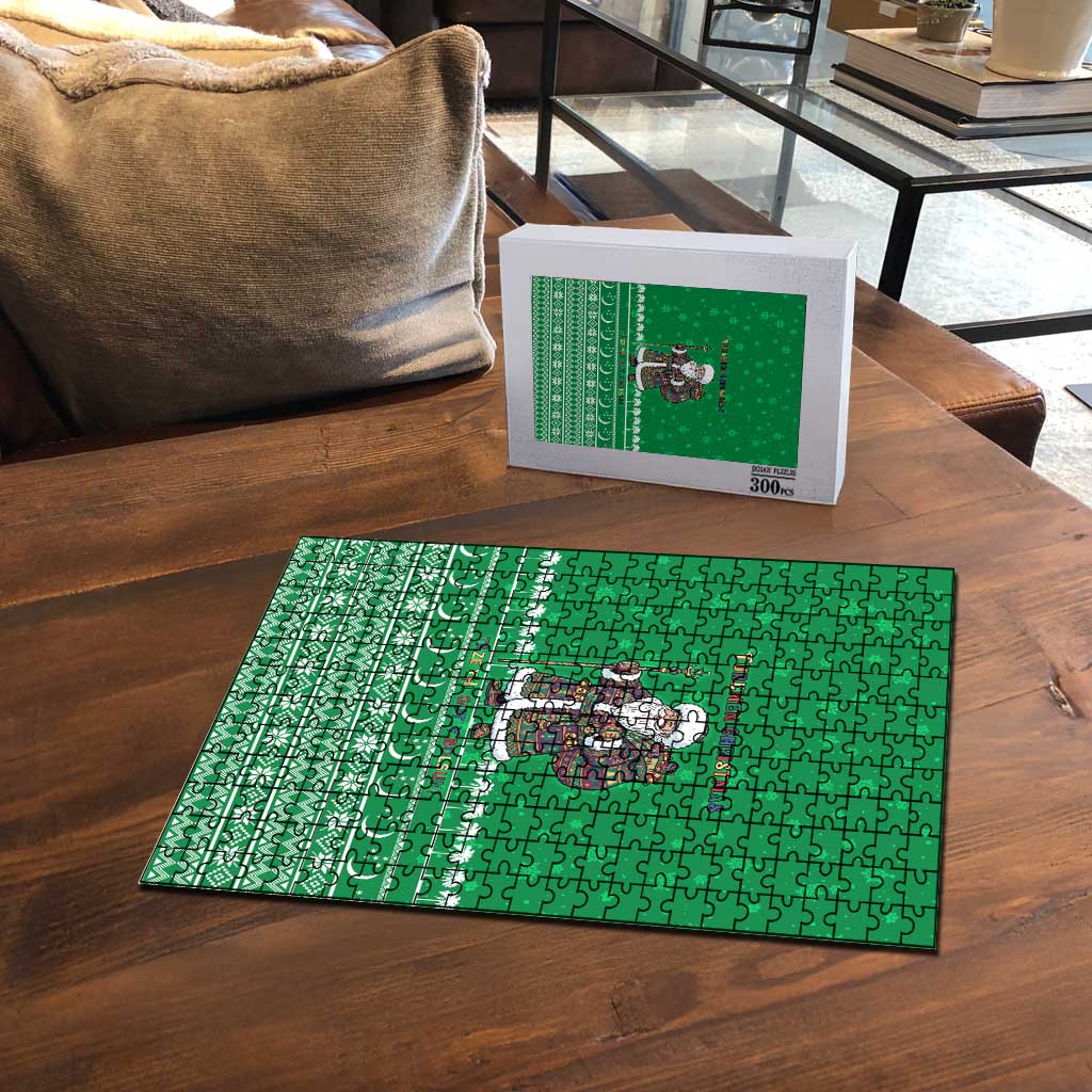 Turkmenistan Christmas Puzzle with Traditional Santa Snowflake Crescent Moon and National Emblem - Wonder Print Shop