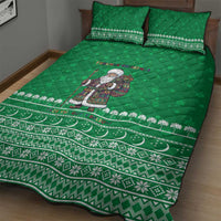 Turkmenistan Christmas Quilt Bed Set with Traditional Santa Snowflake Crescent Moon and National Emblem - Wonder Print Shop