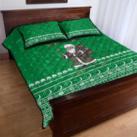 Turkmenistan Christmas Quilt Bed Set with Traditional Santa Snowflake Crescent Moon and National Emblem - Wonder Print Shop