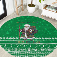 Turkmenistan Christmas Round Carpet with Traditional Santa Snowflake Crescent Moon and National Emblem - Wonder Print Shop