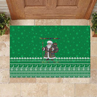 Turkmenistan Christmas Rubber Doormat with Traditional Santa Snowflake Crescent Moon and National Emblem - Wonder Print Shop