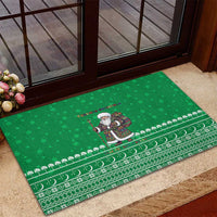 Turkmenistan Christmas Rubber Doormat with Traditional Santa Snowflake Crescent Moon and National Emblem - Wonder Print Shop