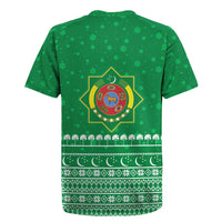 Turkmenistan Christmas Rugby Jersey with Traditional Santa Snowflake Crescent Moon and National Emblem - Wonder Print Shop