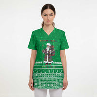 Turkmenistan Christmas Scrub Top with Traditional Santa Snowflake Crescent Moon and National Emblem - Wonder Print Shop