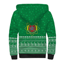 Turkmenistan Christmas Sherpa Hoodie with Traditional Santa Snowflake Crescent Moon and National Emblem - Wonder Print Shop