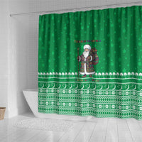 Turkmenistan Christmas Shower Curtain with Traditional Santa Snowflake Crescent Moon and National Emblem - Wonder Print Shop