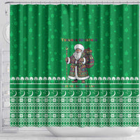 Turkmenistan Christmas Shower Curtain with Traditional Santa Snowflake Crescent Moon and National Emblem - Wonder Print Shop