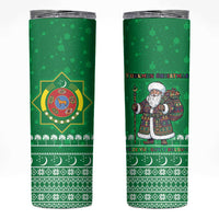 Turkmenistan Christmas Skinny Tumbler with Traditional Santa Snowflake Crescent Moon and National Emblem - Wonder Print Shop
