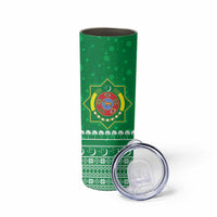 Turkmenistan Christmas Skinny Tumbler with Traditional Santa Snowflake Crescent Moon and National Emblem - Wonder Print Shop